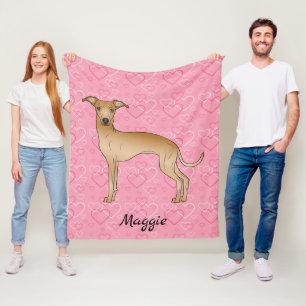 Fawn Italian Greyhound Niedlich Dog On Pink Hearts Fleecedecke