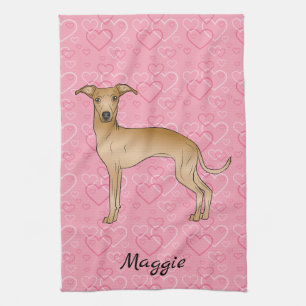 Fawn Italian Greyhound Niedlich Dog On Pink Hearts Geschirrtuch