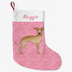 Fawn Italian Greyhound Niedlich Dog On Pink Hearts Kleiner Weihnachtsstrumpf