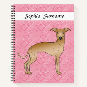 Fawn Italian Greyhound Niedlich Dog On Pink Hearts Notizbuch