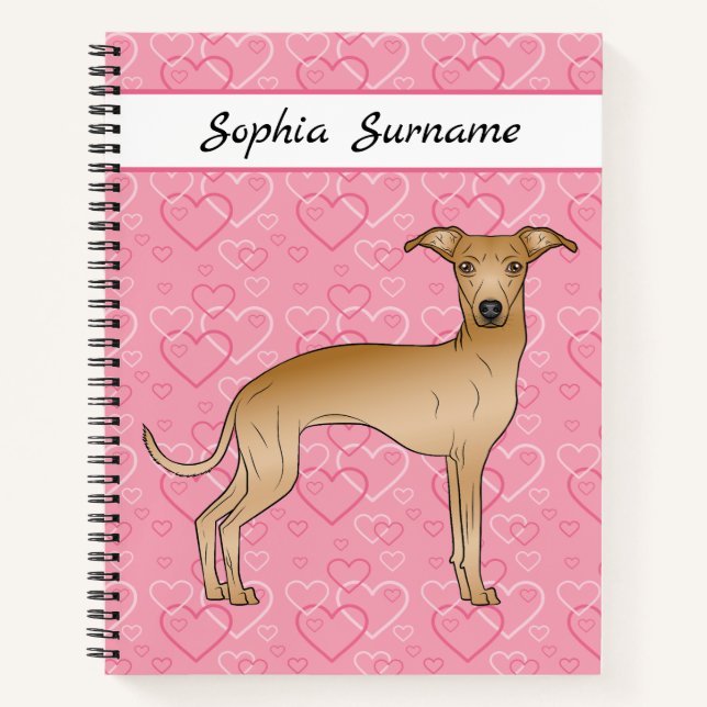 Fawn Italian Greyhound Niedlich Dog On Pink Hearts Notizbuch (Vorderseite)