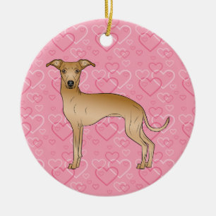 Fawn Italian Greyhound Pink Hearts Pet Memorial Keramik Ornament