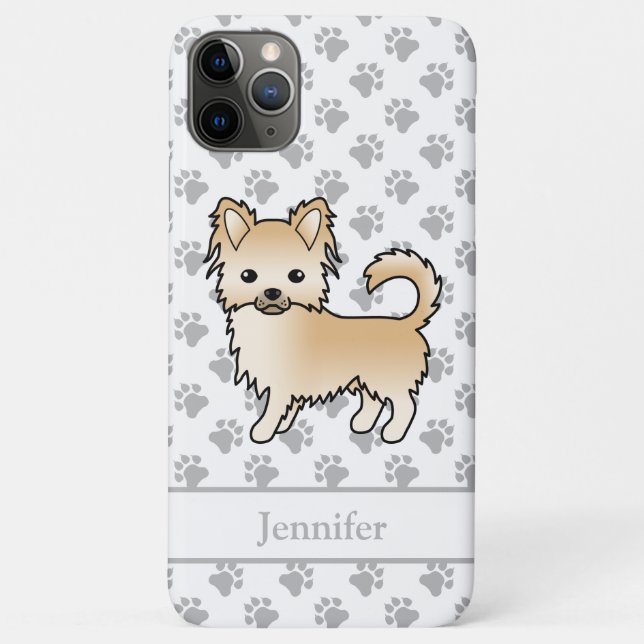Fawn Long Coat Chihuahua Cartoon Dog & Name Case-Mate iPhone Hülle (Rückseite)