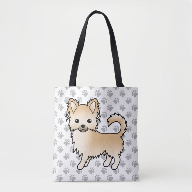 Fawn Long Coat Chihuahua Cartoon Dog & Paws (Vorderseite)