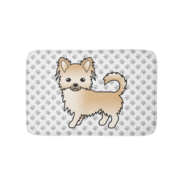 Fawn Long Coat Chihuahua Cartoon Dog & Paws Badematte (Vorderseite)