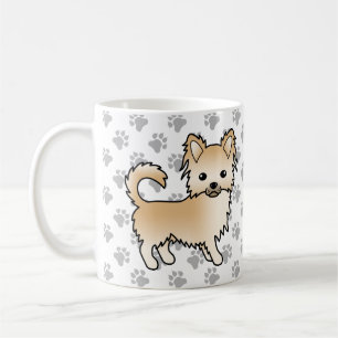 Fawn Long Coat Chihuahua Cartoon Dog & Paws Kaffeetasse