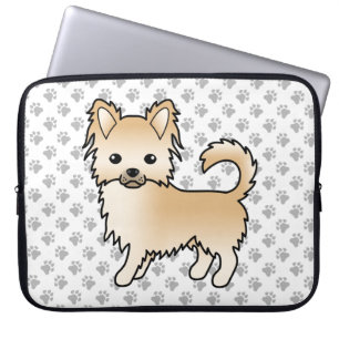 Fawn Long Coat Chihuahua Cartoon Dog & Paws Laptopschutzhülle