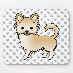 Fawn Long Coat Chihuahua Cartoon Dog & Paws Mousepad
