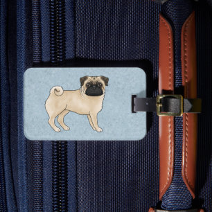 Fawn-Mantelfarben-Pug-Mops-Hunderassen-Design Blau Gepäckanhänger