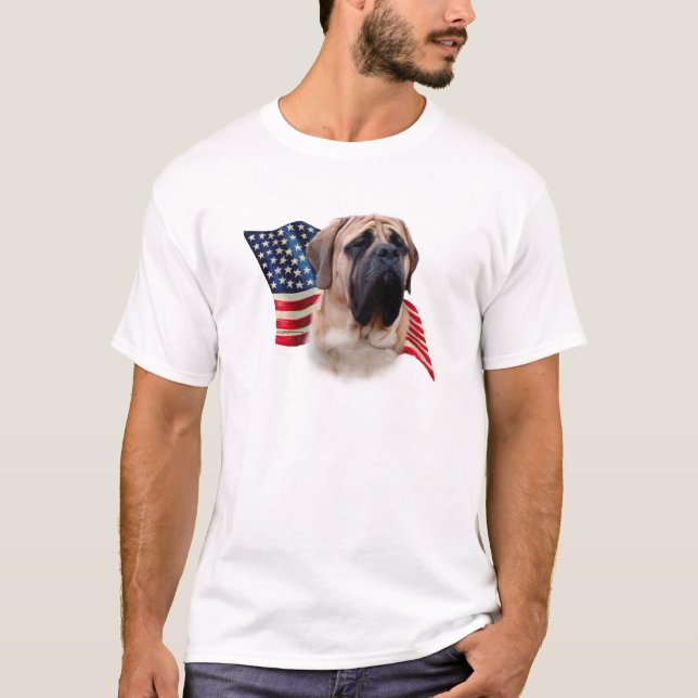 Fawn Mastiff American Flag; Patriotic Mastiff T-Shirt (Vorderseite)