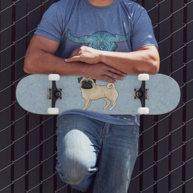 Fawn Mops Dog Canine Niedlicher Cartoon Illustrati Skateboard (Außenbereich 3)