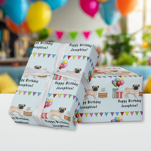 Fawn Mops Dog Cartoon Mops farbenfrohe Glückwünsch Geschenkpapier (Von Creator hochgeladen)