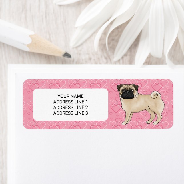 Fawn Mops Dog Cartoon Mops Liebe Herzmuster Rosa (Insitu)