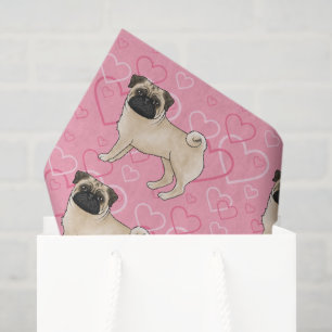Fawn Mops Dog Cartoon Mops Liebe Herzmuster Rosa Seidenpapier