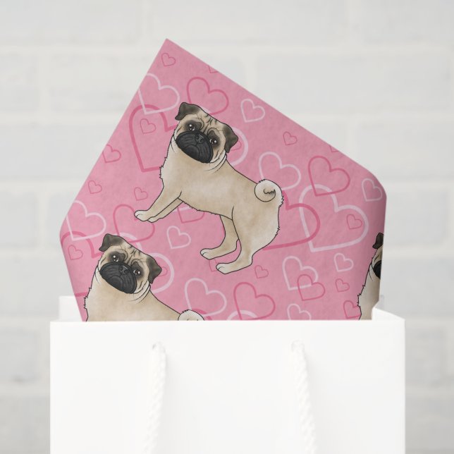 Fawn Mops Dog Cartoon Mops Liebe Herzmuster Rosa Seidenpapier (Geschenktüte)