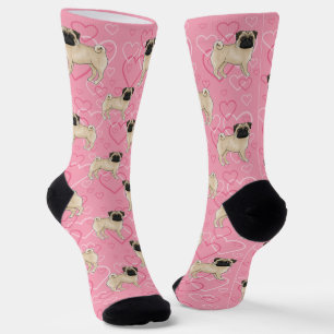 Fawn Mops Dog Cartoon Mops Liebe Herzmuster Rosa Socken