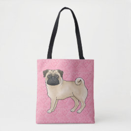 Fawn Mops Dog Cartoon Mops Pink Liebe Herz Muster