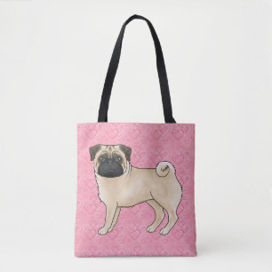 Fawn Mops Dog Cartoon Mops Pink Liebe Herz Muster