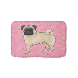 Fawn Mops Dog Cartoon Mops Pink Liebe Herzmuster Badematte