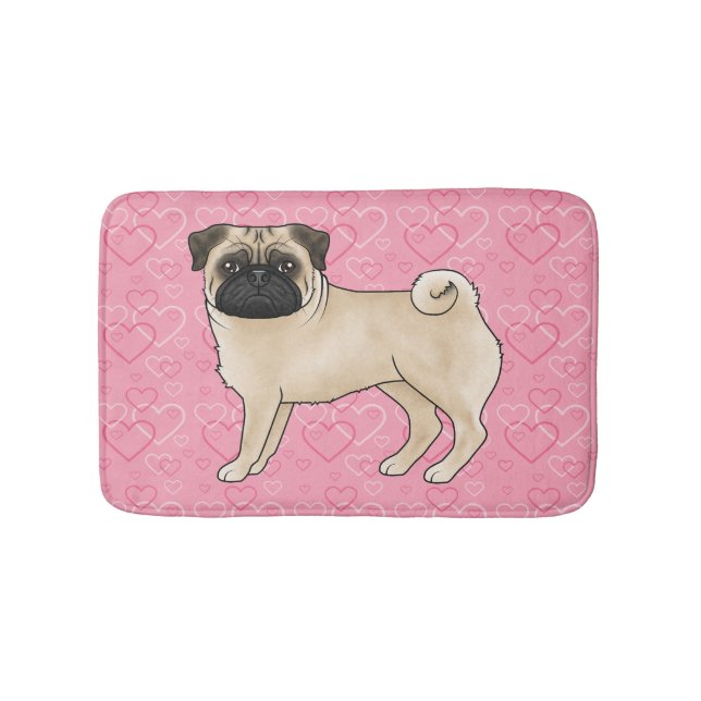 Fawn Mops Dog Cartoon Mops Pink Liebe Herzmuster Badematte (Vorderseite)