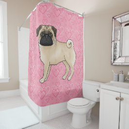 Fawn Mops Dog Cartoon Mops Pink Liebe Herzmuster Duschvorhang
