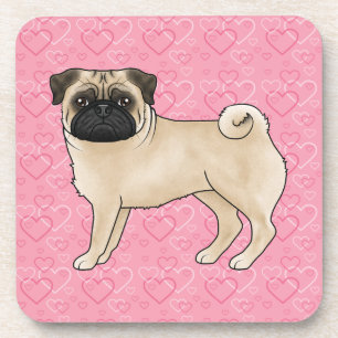 Fawn Mops Dog Cartoon Mops Pink Liebe Herzmuster Getränkeuntersetzer
