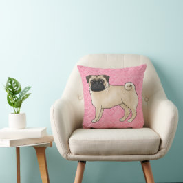Fawn Mops Dog Cartoon Mops Pink Liebe Herzmuster Kissen