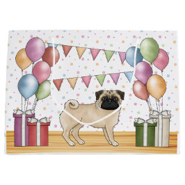 Fawn Mops Dog farbenfrohe Pastel Geburtstagsballon Große Geschenktüte