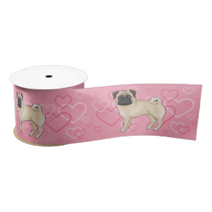Fawn Mops Hund Cartoon Mops mit Herz Muster rosa Satinband