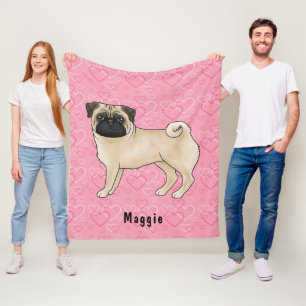 Fawn Mops Hund Niedlichen Mops und rosa Herzen mit Fleecedecke