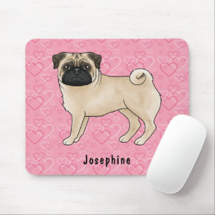 Fawn Mops Hund Niedlichen Mops und rosa Herzen mit Mousepad