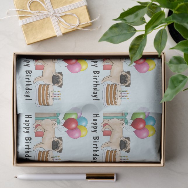 Fawn Mops Niedlich Cartoon Dog farbenfroh Geburtst Seidenpapier (Geschenk)