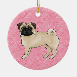 Fawn Mops Niedlich Mops on Pink Hearts Memorial Keramik Ornament