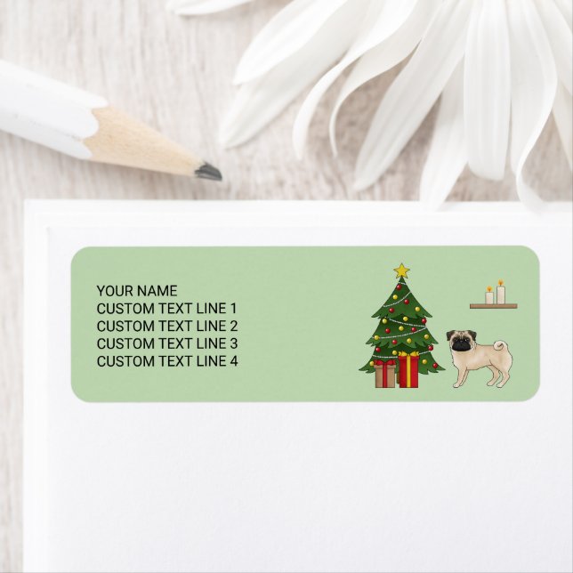 Fawn Mops Niedlicher Cartoon Hund mit einem Weihna (Insitu)