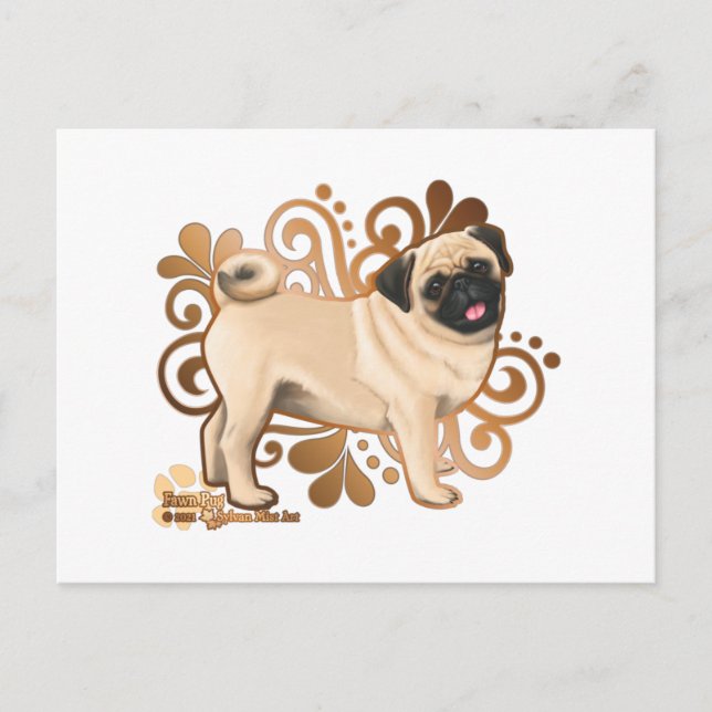 Fawn Mops Postkarte (Vorderseite)
