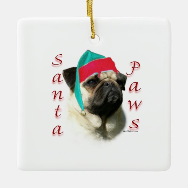 Fawn Mops Santa Paws Keramikornament (Vorderseite)