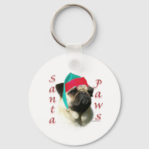 Fawn Mops Santa Paws Schlüsselanhänger