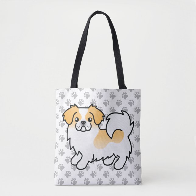 Fawn Parti-Color Tibetan Spaniel Niedlicher Cartoo (Vorderseite)