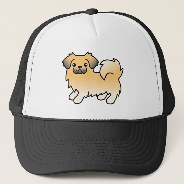 Fawn Sable Tibetan Spaniel Niedlich Cartoon Dog Truckerkappe (Vorderseite)