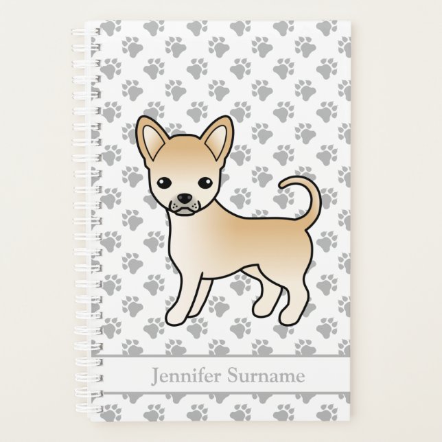 Fawn Smooth Coat Chihuahua Dog & Custom Text Planer (Vorderseite)