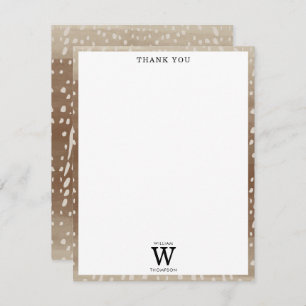 Fawn Spots Baby Deer Animal Print Monogram Dankeskarte