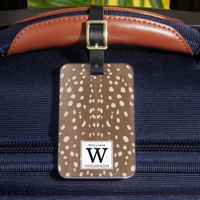 Fawn Spots Baby Deer Animal Print Monogram Gepäckanhänger (Vorderseite Insitu 2)
