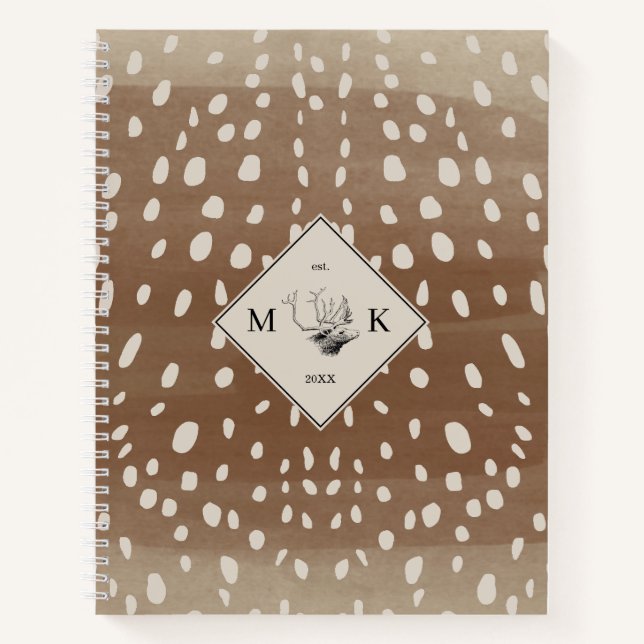 Fawn Spots Baby Deer Animal Print Muster Monogram Notizbuch (Vorderseite)