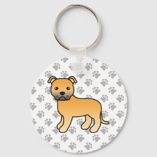 Fawn Staffordshire Bull Terrier Niedlich Cartoon D Schlüsselanhänger