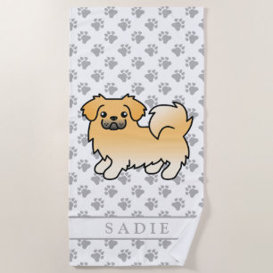 Fawn Tibetan Spanisch Niedlich Cartoon Dog & Name Strandtuch