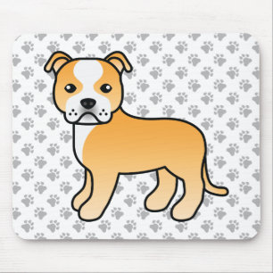 Fawn und weißer Staffie süßer Cartoon-Hund & Pfote Mousepad