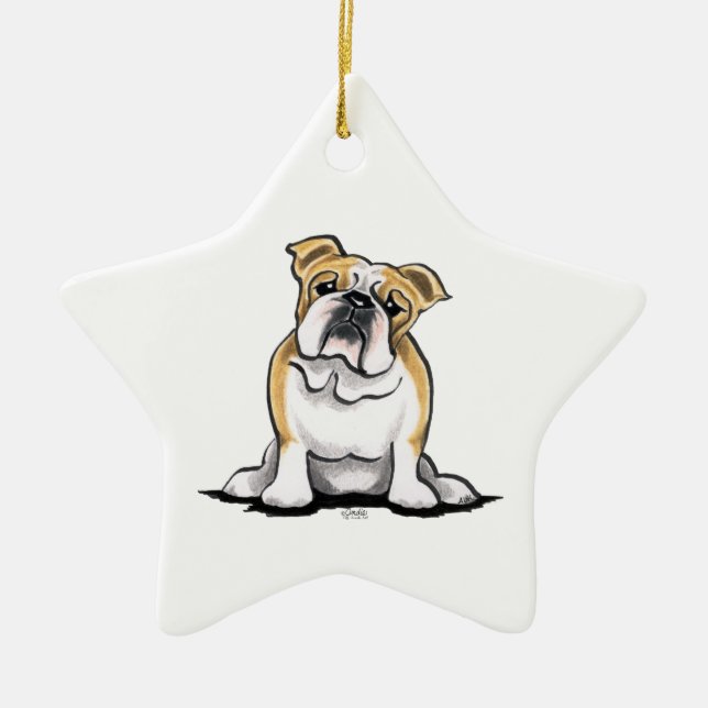 Fawn White Bulldog Sit Hübsch Keramikornament (Vorne)