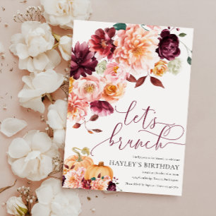 Faye Burgund Floral Herbst Lasst uns brunchen Einladung