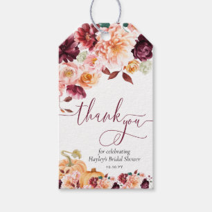 Faye Burgund Herbst Blumen Danke Hochzeitsshower Geschenkanhänger