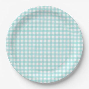 Faye und Lauren Aqua Blue Gingham Pappteller